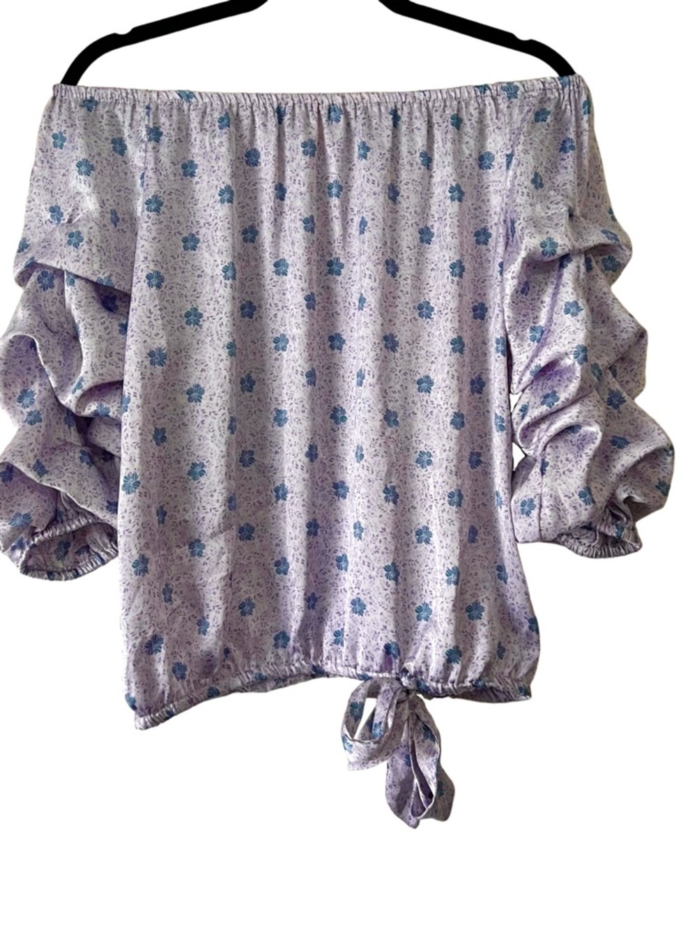 Vince Camuto Lavender Off The Shoulder Blouse with Blue Floral Print - Picture 3 of 6